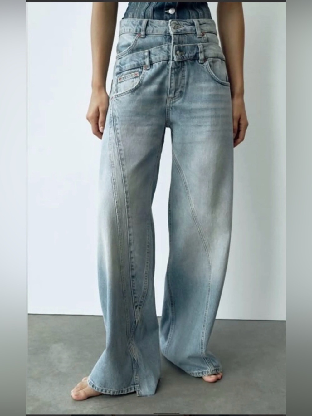 Zara Faded Light Blue Wide-Leg High-Rise Jeans